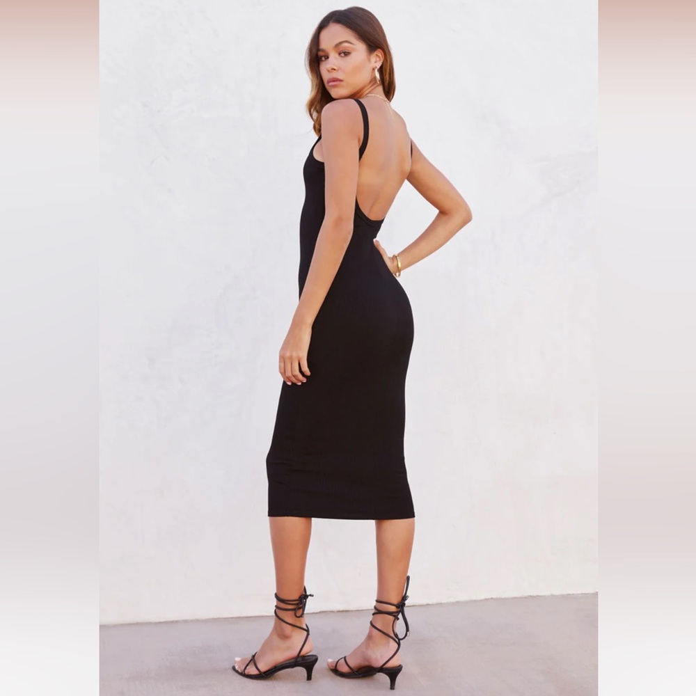 Vici black ribbed bodycon midi dress